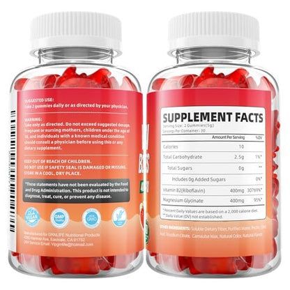 GrnLife Vitamin B2 Gummies, Riboflavin 400mg with Magnesium for Kids & Adults, B2 Gummies for Migraine Relief & Energy Support, Strawberry Flavor, 60 Count