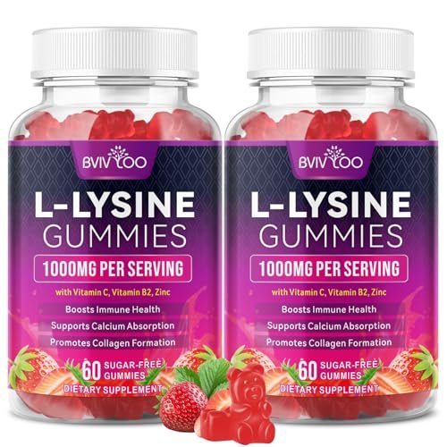 2 Pack L-Lysine 1000mg Gummies for Immune Support & Skin Health - High Potency Vegan Gummies, Sugar-Free, Natural Berry Flavor, Gluten-Free Chewable Supplement for Adults & Kids - 120 Gummies