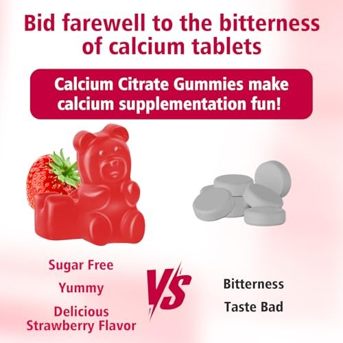 High Absorption Calcium Citrate Gummies 1200mg - Bone & Teeth Support for Adults & Kids, Vegan Sugar-Free Gummies, Strawberry Flavor, 60 Count - görsel 11