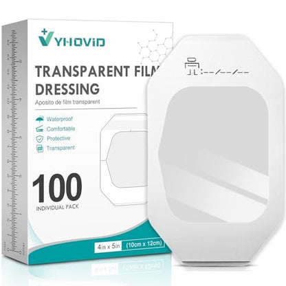 100 Packs Transparent Film Dressing 4" x 4.75" - Waterproof Bandages for Swimming, Showering, Wounds, Post Surgical Shower or IV Shield, Tattoo Aftercare Bandage, Scar Therapy, Adhesive Patches