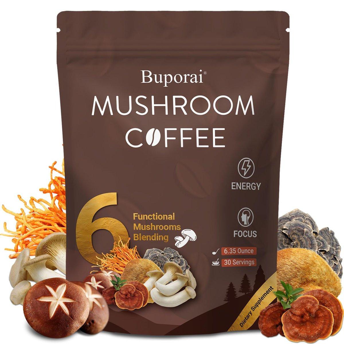 Mushroom Coffee, Instant Mushroom Coffee with 6 Mushrooms Lion’s Mane, Cordyceps, Turkey Tail & Other for Energy, Focus, Digestion, Immunity, 30 Servings (1 Pack) - görsel 7