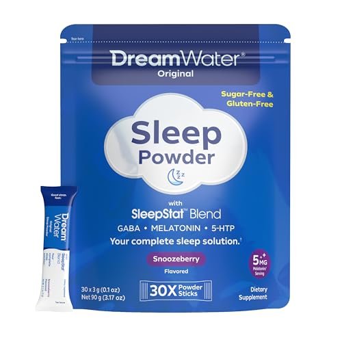 Dream Water Sleep Aid Powder; Melatonin 5mg, GABA, 5-HTP; Natural Flavors; Helps You to Fall Asleep, Fast, and Wake Refreshed; Snoozeberry, 30-Count - görsel 10