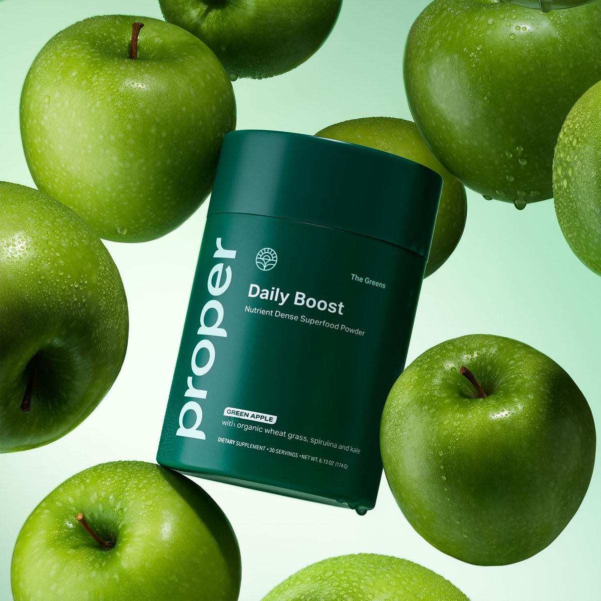 Proper, The Greens Daily Boost Organic Greens Powder - Whole Food, Apple Flavour Veggie Powder Superfood with Wheatgrass, Spirulina, Chlorella, Probiotics - Daily Drink Mix for Wellness and Digestion (30 Servings) - görsel 15