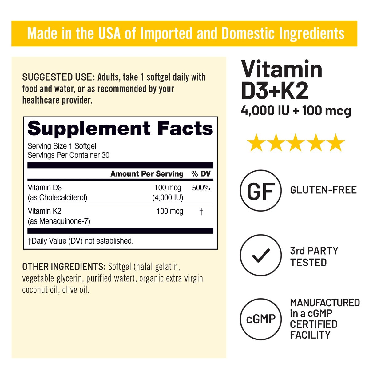 NatureWise Vitamin D3 4000IU + K2 (MK7) 100mcg with Organic Extra Virgin Coconut Oil - Supports Calcium Absorption, Bone & Immune Health - Non-GMO, Soy & Gluten-Free - 30 Softgels[1-Month Supply] - görsel 9