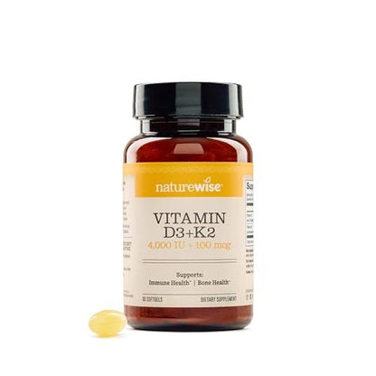 NatureWise Vitamin D3 4000IU + K2 (MK7) 100mcg with Organic Extra Virgin Coconut Oil - Supports Calcium Absorption, Bone & Immune Health - Non-GMO, Soy & Gluten-Free - 30 Softgels[1-Month Supply]
