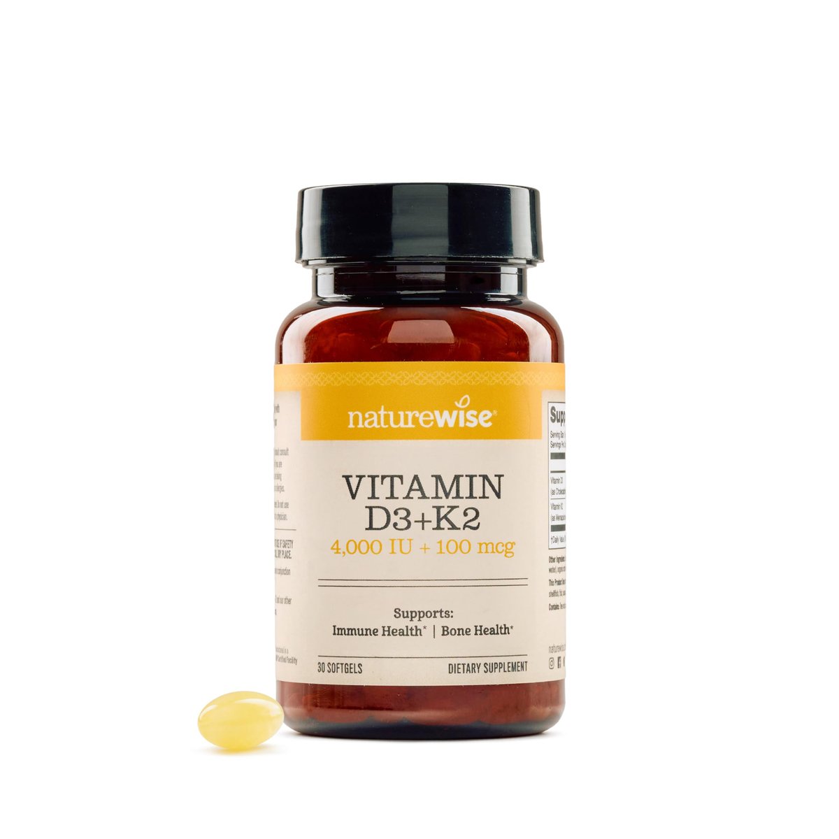 NatureWise Vitamin D3 4000IU + K2 (MK7) 100mcg with Organic Extra Virgin Coconut Oil - Supports Calcium Absorption, Bone & Immune Health - Non-GMO, Soy & Gluten-Free - 30 Softgels[1-Month Supply] - görsel 1