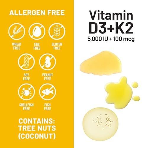 NatureWise Vitamin D3 5000IU + K2 (MK7) 100mcg with Organic Extra Virgin Coconut Oil - Supports Calcium Absorption, Bone & Immune Health - Non-GMO, Soy & Gluten-Free - 30 Softgels [30-Day Supply] - görsel 12