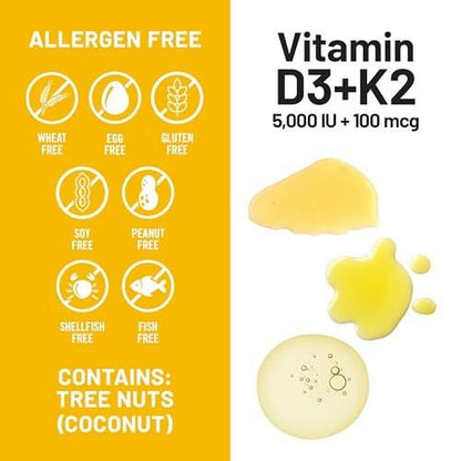 NatureWise Vitamin D3 5000IU + K2 (MK7) 100mcg with Organic Extra Virgin Coconut Oil - Supports Calcium Absorption, Bone & Immune Health - Non-GMO, Soy & Gluten-Free - 30 Softgels [30-Day Supply]