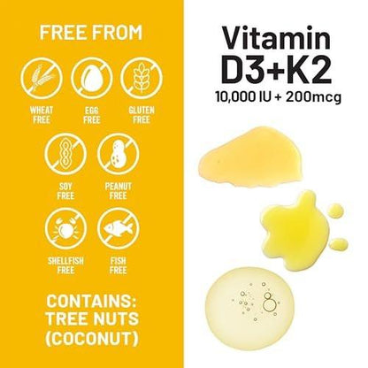 NatureWise Vitamin D3 10,000 IU Plus K2 (MK-7) 200 mcg with Organic Extra Virgin Coconut Oil - Supports Calcium Absorption, Bone, Heart & Immune Health - Non-GMO, Soy & Gluten-Free - 30 Softgels