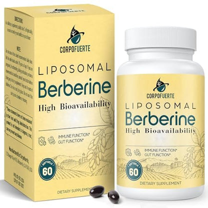 Corpofuerte Liposomal Berberine - Berberine Supplement Activates AMPK, Supports Body Balance in Women and Men - Support Immune Function, Gut Function, Non-GMO, Sugar-Free, 60 Softgels