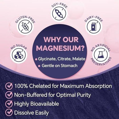 ZEBORA Magnesium Powder for Sleep, Chelated Magnesium Complex Supplement with Glycinate, Citrate and Malate, Unflavored Drink Mix with Electrolytes for Muscle & Brain Health, Vegan, Non-GMO, 10.58oz
