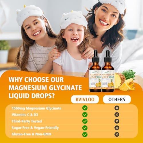 Magnesium Glycinate Liquid, High Absorption Magnesium Liquid Drops with Cellulose Fiber, Bromelain, Vitamins B6 C D & Zinc, Magnesium Supplement for Adults & Kids, Pineapple Flavor - 2 Fl Oz - görsel 4