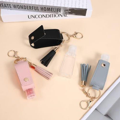 ZEYIYER 3 PCS Portable Empty Bottle Keychain, 30 ml Hand Sanitizer Holder Keychain, Travel 1oz Mini Hand Sanitizers Case for Travel Lotion Liquid Soap Shampoo (Blue Pink Black)