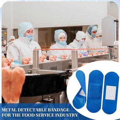 Geiserailie 200 Pcs Blue Bandages 3'' x 1'' Food Service Metal Detectable PE Waterproof Adhesive Bandages Bulk Sterile Processing Non Stick Pad Latex Free for First Aid & Wound Care Protection