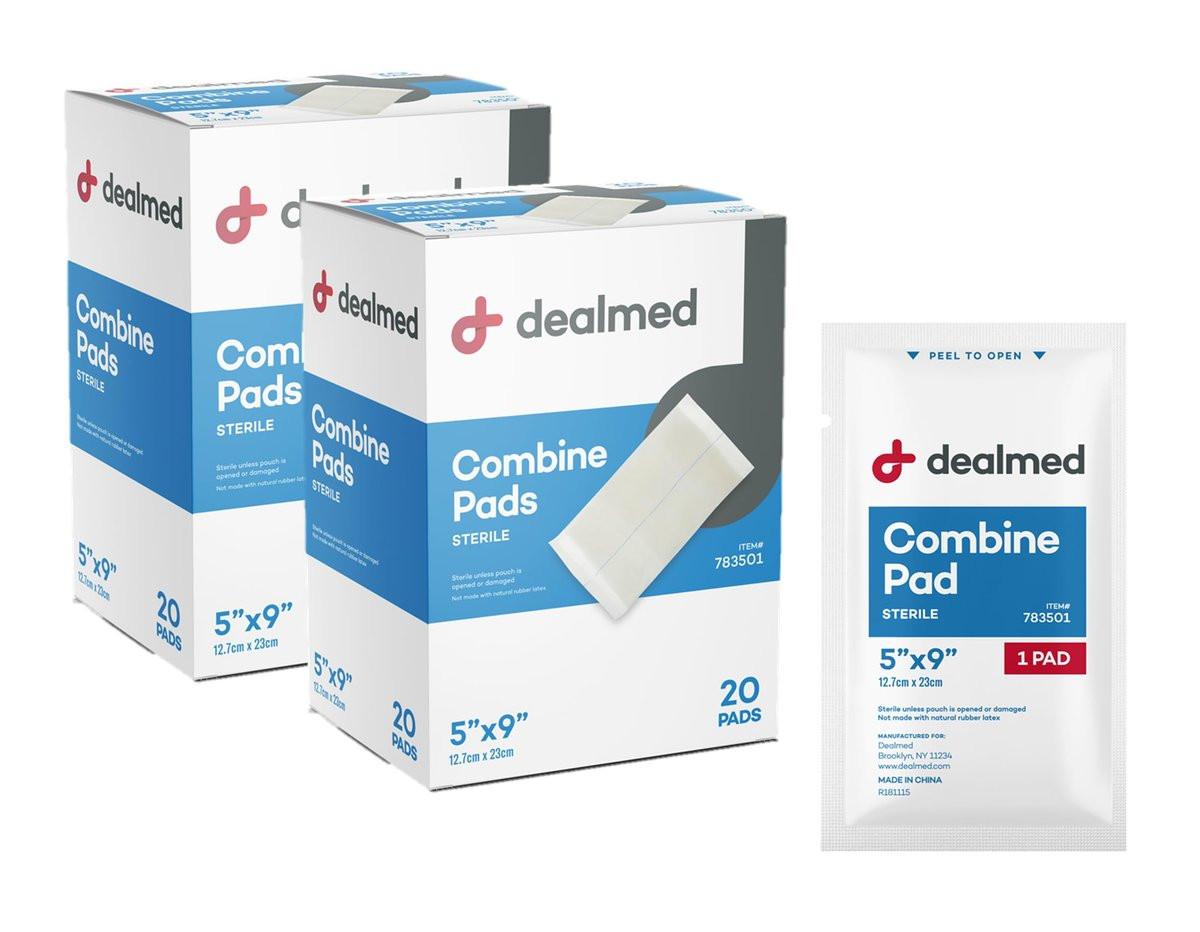 Dealmed Abdominal Combine Pads 5"x9" (40-Pack) Sterile Individually Wrapped, ABD Pads, Absorbent, Non Adherent for Wound Care, Drainage, First Aid, 20/Box (2 Pack) - görsel 1