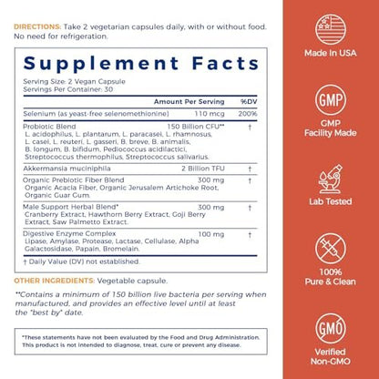 NewRhythm Probiotics for Men, with Prebiotics, Selenium, Digestive Enzymes, Akkermansia Muciniphila, Cranberry Extract, 150 Billion CFU, Digestive, Colon, Immune, Men's Health, 60 Vegan Caps