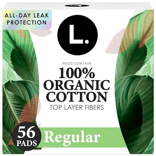 L. Ultra Thin Pads for Women, Regular Absorbency, Organic Cotton Top Layer, Unscented Pads with Wings, 56 Count - görsel 1