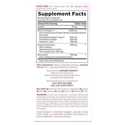 Nature’s Bounty Optimal Solutions Ultra Collagen Booster for Healthy-Aging Supplement, Resveratrol, Hyaluronic Acid – Collagen Capsules for Women, 48 Capsules