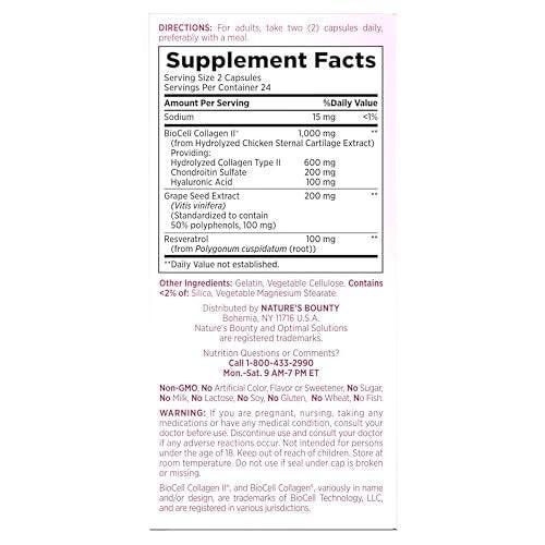 Nature’s Bounty Optimal Solutions Ultra Collagen Booster for Healthy-Aging Supplement, Resveratrol, Hyaluronic Acid – Collagen Capsules for Women, 48 Capsules - görsel 8