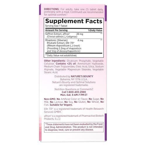 Nature’s Bounty Optimal Solutions Advanced Menopause Relief, Menopause Supplement for Women featuring Siberian Rhubarb, Hotflash Relief, No added Hormones, Drug-Free, 30 Tablets - görsel 9