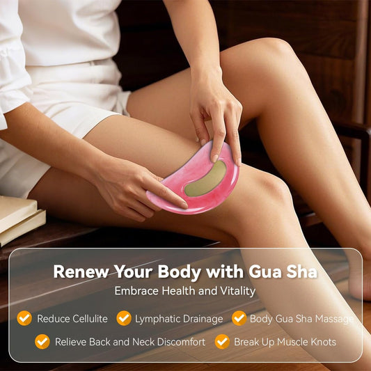 FDKJEJC Body Gua Sha Tool Cellulite Guasha Tool for Body Body Massage Tools (Natural Resin) Lymphatic Drainage Tool Guasha Tool for Face, Back, Legs, Women's Body Shaping Tools (Pink)