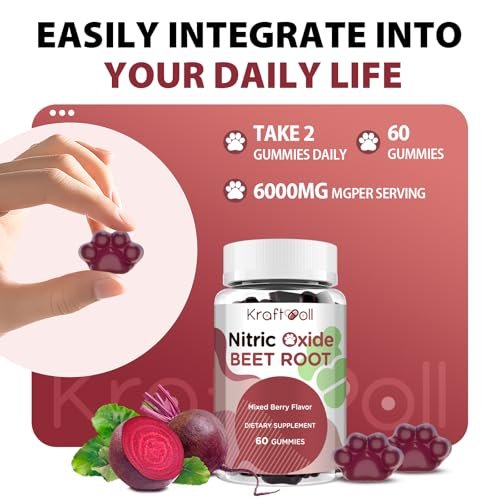 Kraftvoll Nitric Oxide Beet Root Gummies with Grapeseed Powder, Pomegranate Powder, Vitamin C & B12 – Sugar-Free, Mixed Berry Flavor – 60 Gummies - görsel 9