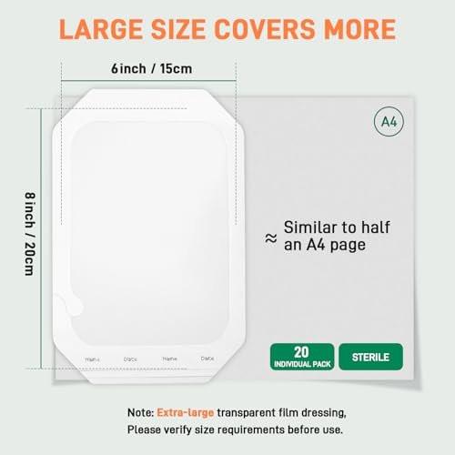 Transparent Film Dressing 6'' x 8'', 20 Packs Clear Waterproof Bandages for Wounds, Large Adhesive Patches Breathable Wound Cover for Post Surgical Shower Swimming Tattoo Aftercare IV Shield - görsel 2