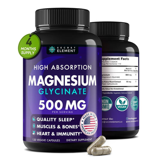 Magnesium Glycinate 500MG Capsules, Magnesium Supplement for Adults & Kids with Kava Kava, High Absorption, Vegan & Non-GMO, 120 Capsules