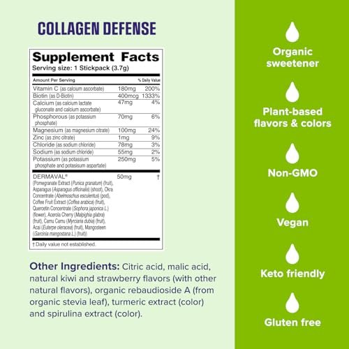 Ultima Replenisher Collagen Defense Supplement and Electrolytes Powder - Kiwi Strawberry, 13 Stickpacks - Hydration Packets with Dermaval and Biotin that Keep Your Skin Hydrated and Looking Radiant - görsel 2