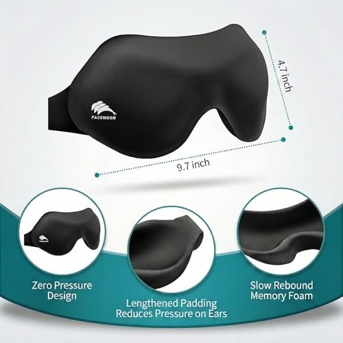Eye Masks for Sleep Light Blocking: Lightweight 3D Contoured Sleep Mask for Men - Zero Pressure Blindfold Airplane Travel Essentials - Perfect for Night Shift Meditation College Dorm (Black) - görsel 10