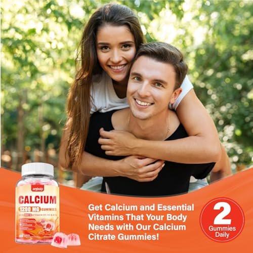 Calcium 1200 mg with Vitamin D3 Supplement for Adults - Calcium Gummies with Vitamin D3 5000IU, K2, B12 for Women Men - Extra Absorption Calcium Citrate - Natural Strawberry Flavor, 60 Gummies - görsel 13