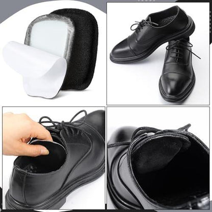 Shyyween 3 Pairs Shoe Tongue Pads Soft Suede Leather Self Adhesive Inserts for Men Women Handmade Elastic Foam Shoe Padding for Solves Loose Shoes Problem (Black, Size L)