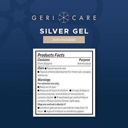 Antimicrobial Silver Gel By GeriCare | Wound Care Cream For Cuts Scrapes Minor Burns | Natural Topical Skin Healing Ointment | 55PPM Colloidal Silver Gel For Wound Dressing | Long-Lasting Protection | 1.5oz