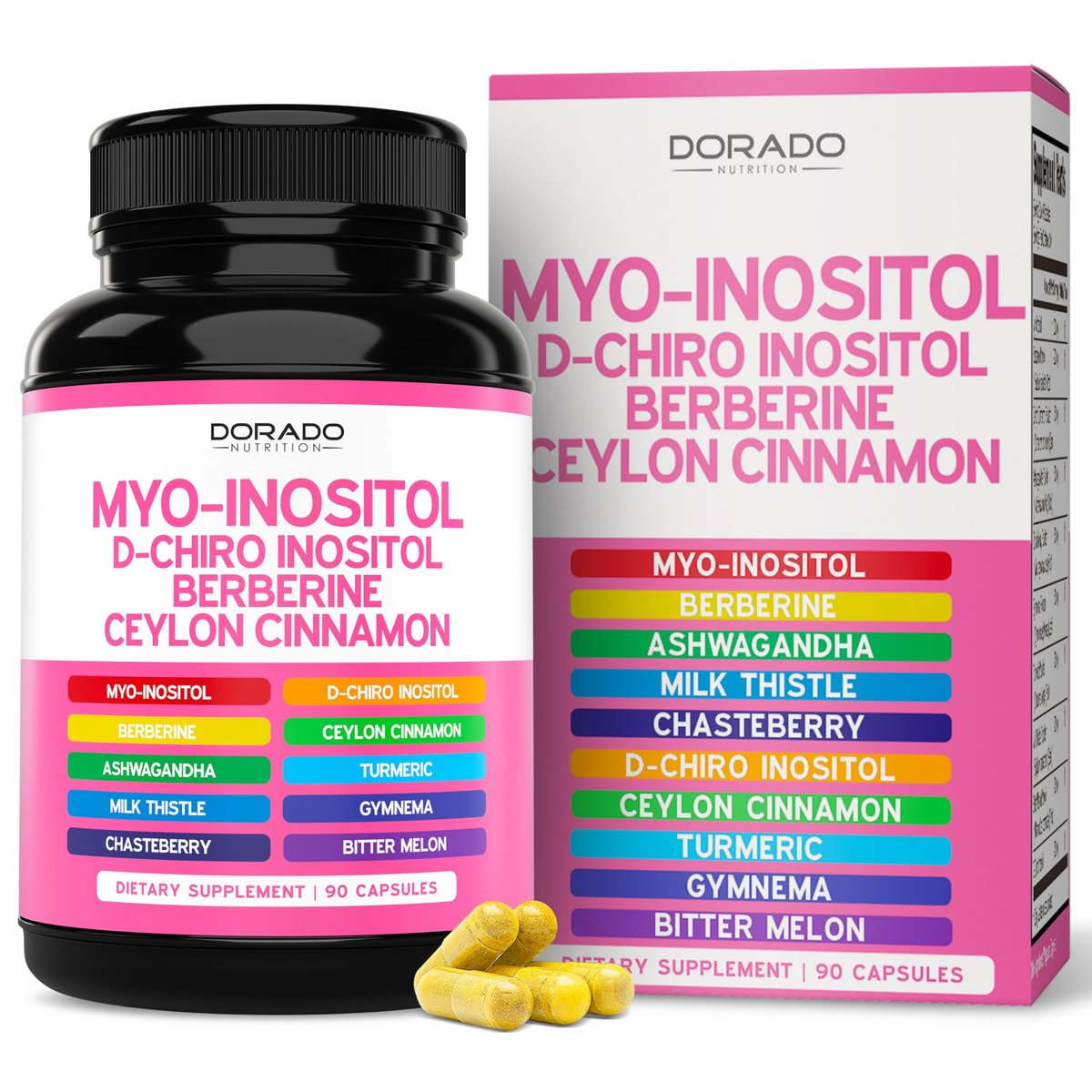 Myo-Inositol & D-Chiro Inositol Supplement For Women (90 Capsules, 40:1 Ratio Myo Inositol) Hormone Balance for Women - 10 in 1 Formula - Third Party Tested, Vegan Safe & USA Made - (90 Count) - görsel 2