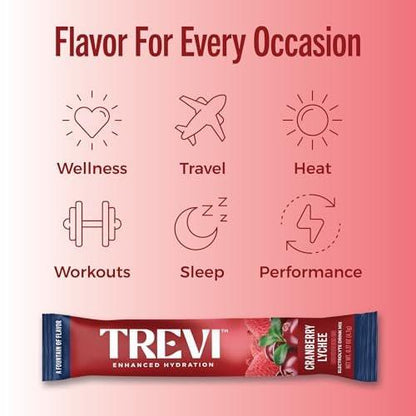 TREVI™ Everyday Sugar Free Electrolytes - Essential Drink Mix Hydration Powder Packets - 28 Count - Cranberry Lychee