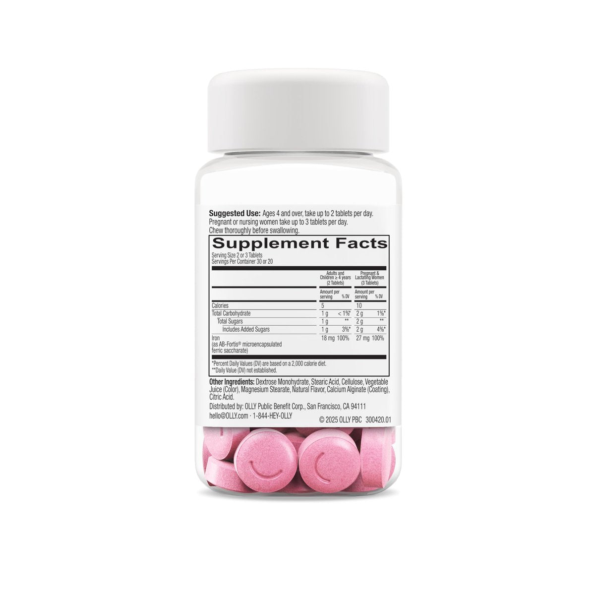 OLLY Delightful Iron Chewable Tablet, Iron Supplement from AB Fortis, Fruit Punch Flavored, 30 or 20 Day Supply - 60 Count - görsel 16