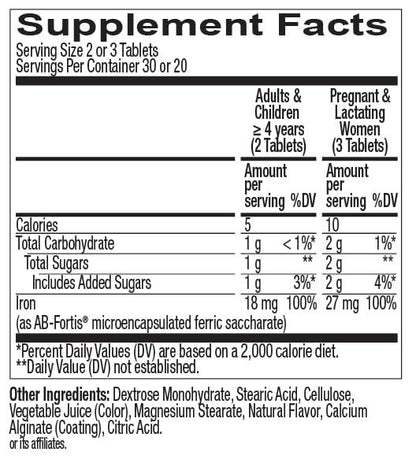 OLLY Delightful Iron Chewable Tablet, Iron Supplement from AB Fortis, Fruit Punch Flavored, 30 or 20 Day Supply - 60 Count