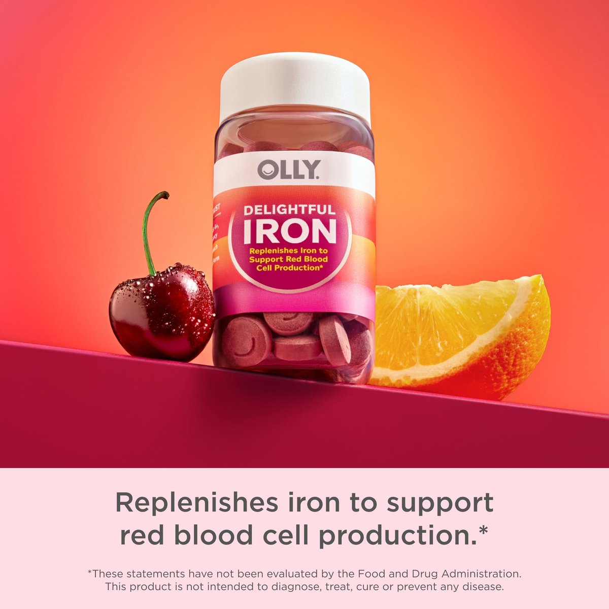 OLLY Delightful Iron Chewable Tablet, Iron Supplement from AB Fortis, Fruit Punch Flavored, 30 or 20 Day Supply - 60 Count - görsel 9