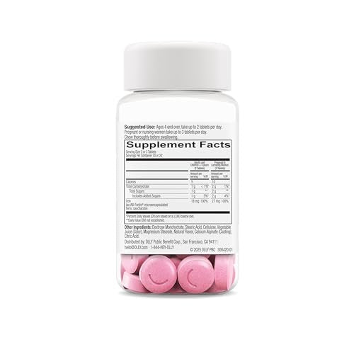 OLLY Delightful Iron Chewable Tablet, Iron Supplement from AB Fortis, Fruit Punch Flavored, 30 or 20 Day Supply - 60 Count - görsel 17