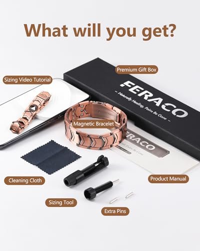 Feraco 3X Strength Copper Magnetic Bracelet for Men - 99.99% Pure Copper with 3800 Gauss Magnets - görsel 4