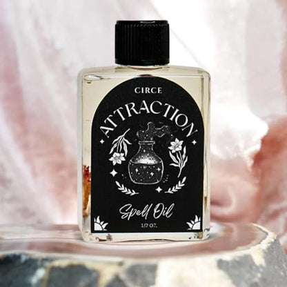 CIRCE Attraction Spell Oil - Enhance Magnetic Energy, Invite Positivity & Love - Add to Bath, Use in Rituals, Wear as Fragrance to Align w/Desires - Rose Petals, Cinnamon Chips & Grapeseed Oil- 1/2oz