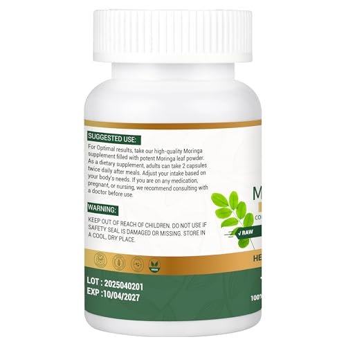 Organic Moringa Capsules 800mg for Energy, Immune Support, Gut Health & Powerful Green Superfood, Rich In Antioxidants, Essential Vitamins & Amino Acids, Non-GMO & Gluten Free (120 Count Pack of 1) - görsel 4