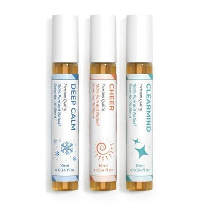 Essential Oil Set (Deep Calm, Cheer, ClearMind), Aromatherapy Roll On Blends for Massage, Body Care & Home Use, Great Fragrance Roller Gift for Men & Women