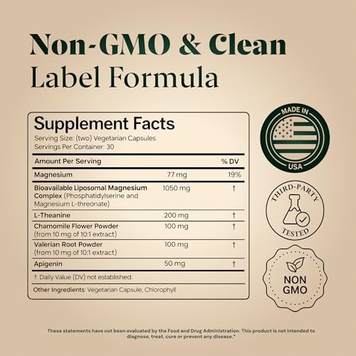 Magnesium L-Threonate with Apigenin, Valerian Root & L-Theanine – No Melatonin Restful Sleep & Brain Supplement – Clinically Studied 7-Ingredient Formula – Memory & Focus – 60 Capsules - görsel 7