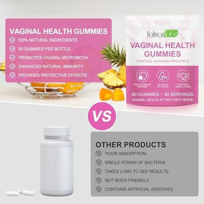 60 PCS Vital Vaginal Probiotics Source Feminine Gummies PH Balance for Women Feminine Balance Gummies Womens Vaginal Health Supplement