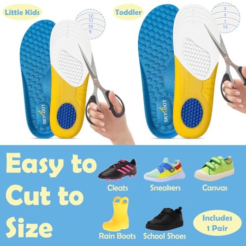 Skyfoot Shoe Insoles for Kids Worn Down Inserts Replacement, Comfy, Breathable, Cut to Fit Sturdy Shoe Soles for Child Sneakers (Blue - 1 Pair, Little Kids: 13-3) - görsel 3