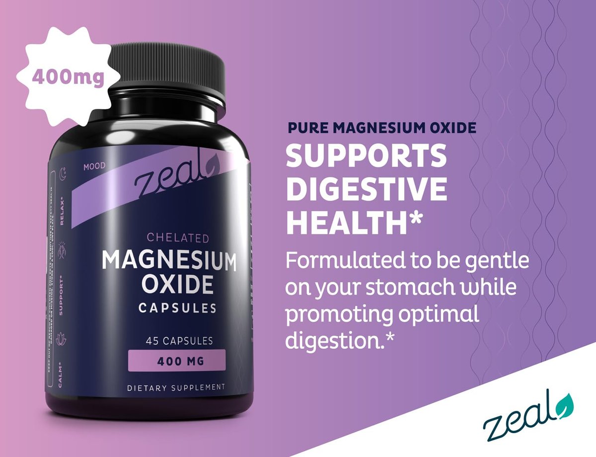 Zeal Naturals Magnesium Oxide Capsules 400mg – with NU-MAG® – Supports Calm Sleep, Muscle, Nerve & Digestive Health | Non-GMO, Third Party Tested | 45 Capsules - görsel 3