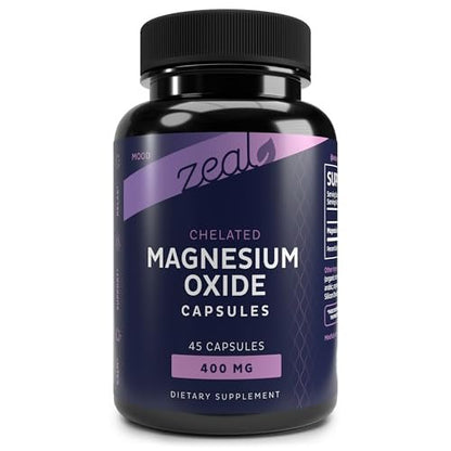 Zeal Naturals Magnesium Oxide Capsules 400mg – with NU-MAG® – Supports Calm Sleep, Muscle, Nerve & Digestive Health | Non-GMO, Third Party Tested | 45 Capsules