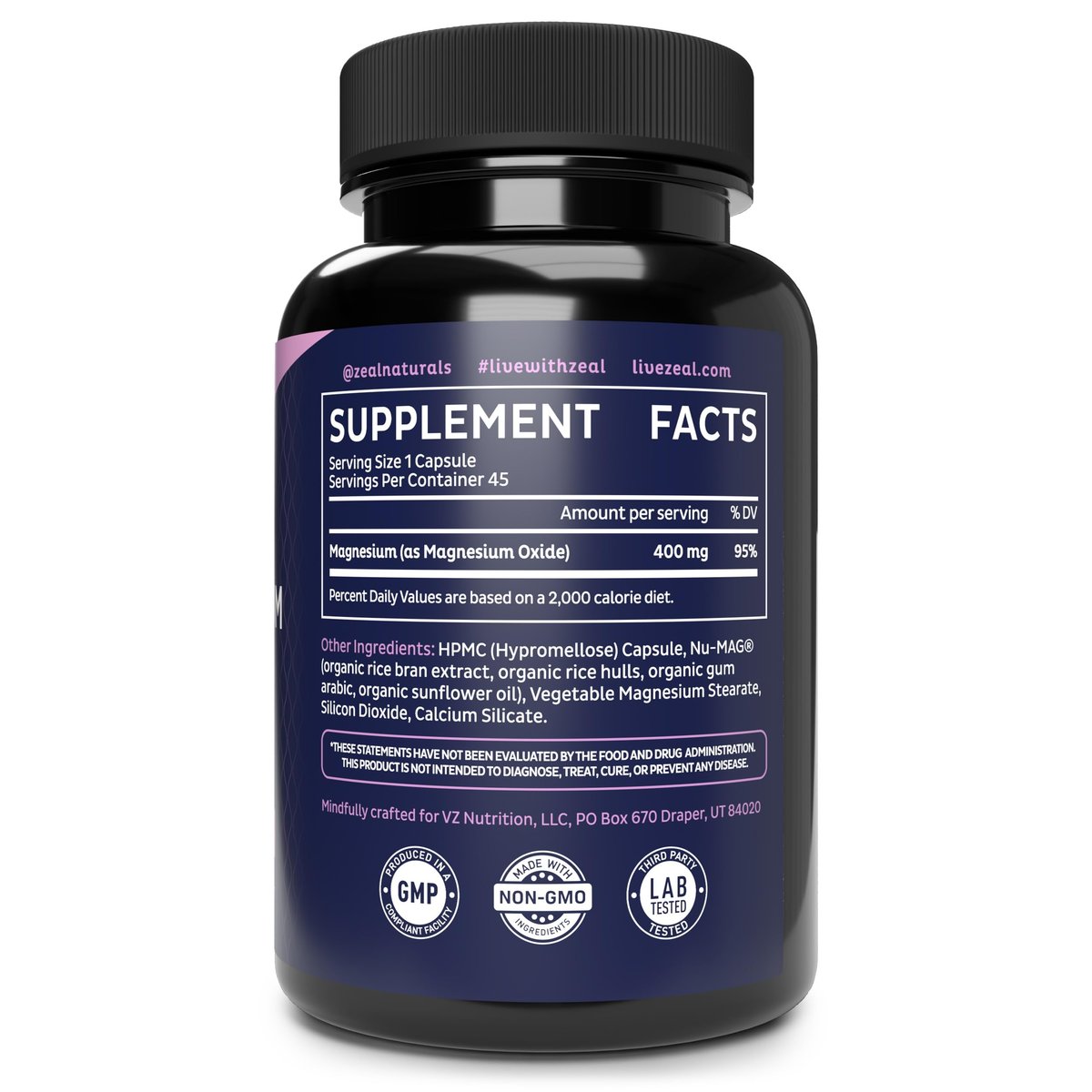 Zeal Naturals Magnesium Oxide Capsules 400mg – with NU-MAG® – Supports Calm Sleep, Muscle, Nerve & Digestive Health | Non-GMO, Third Party Tested | 45 Capsules - görsel 17