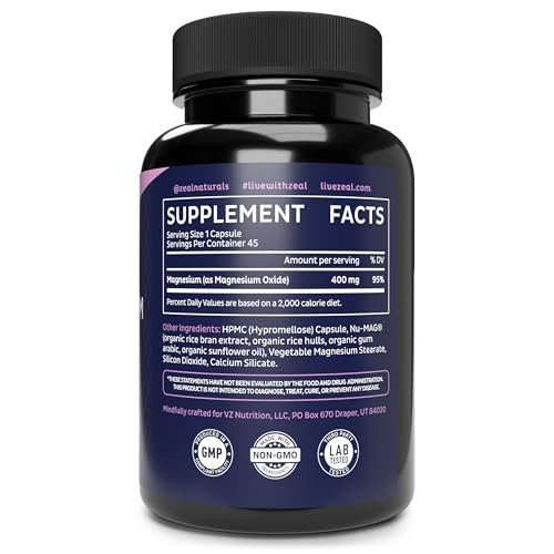 Zeal Naturals Magnesium Oxide Capsules 400mg – with NU-MAG® – Supports Calm Sleep, Muscle, Nerve & Digestive Health | Non-GMO, Third Party Tested | 45 Capsules - görsel 18